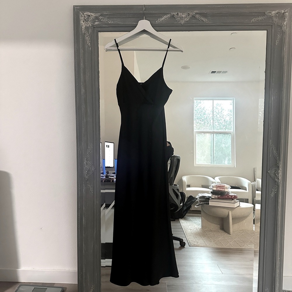 Zara Satin Effect Slip Dress with Buttons Midi Dress Side Slit Evening Gown S - Picture 5 of 11